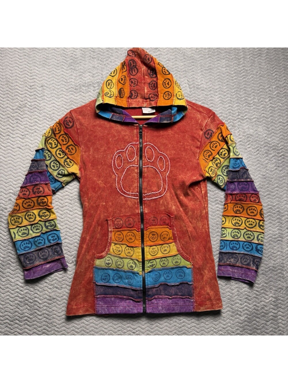 VTG Greater Good Network Hoodie Womens Sz S Rainbow Embroidered Y2K Full Zip